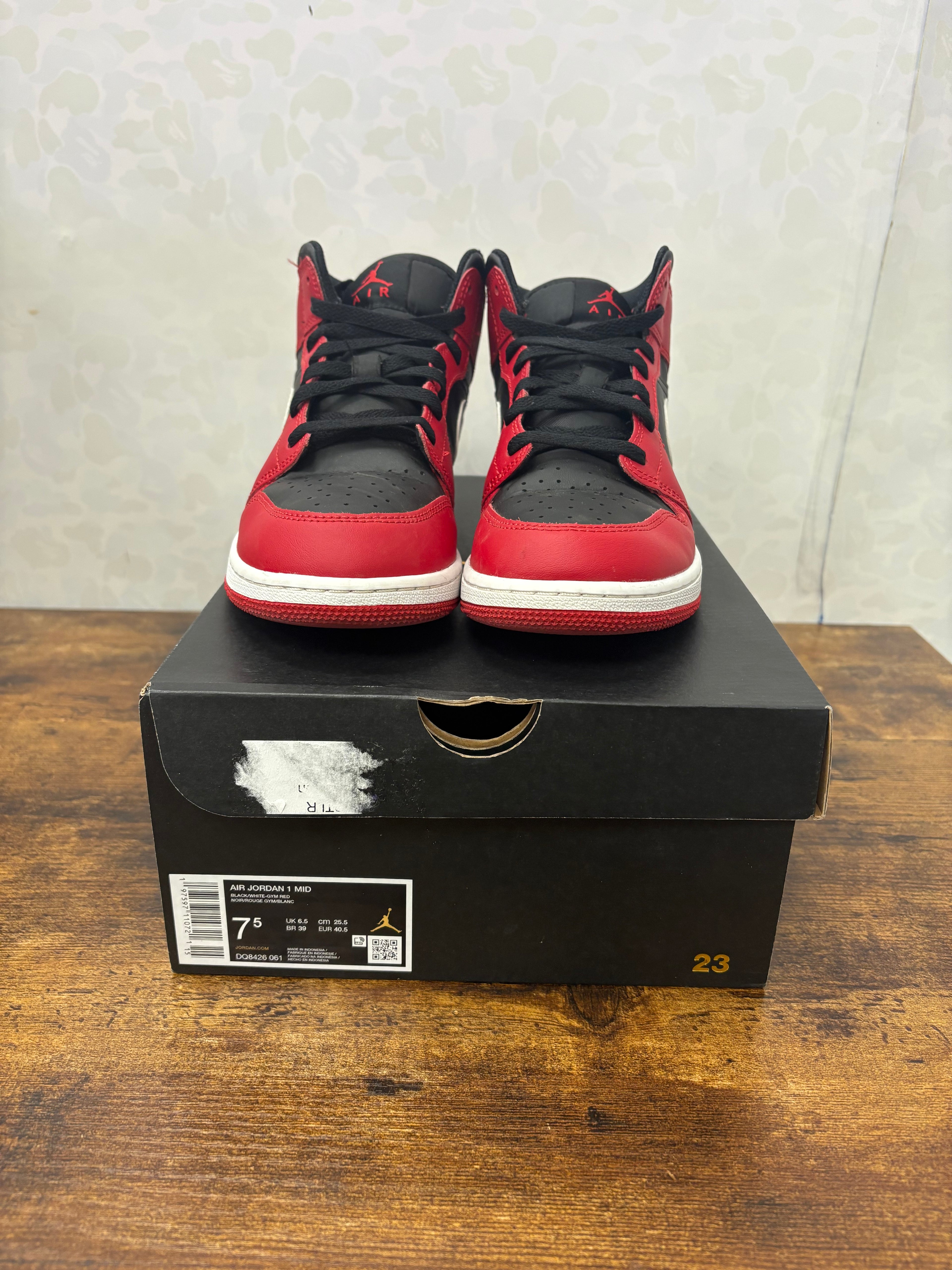 Jordan 1 Mid “Gym Red Black White” Preowned Size 7.5