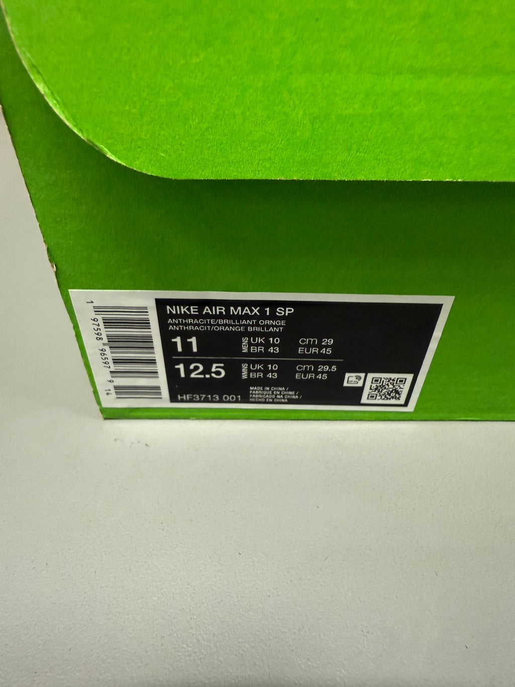 Nike Air Max 1 SP X Huf "Brilliant Orange" Size 11 Preowned