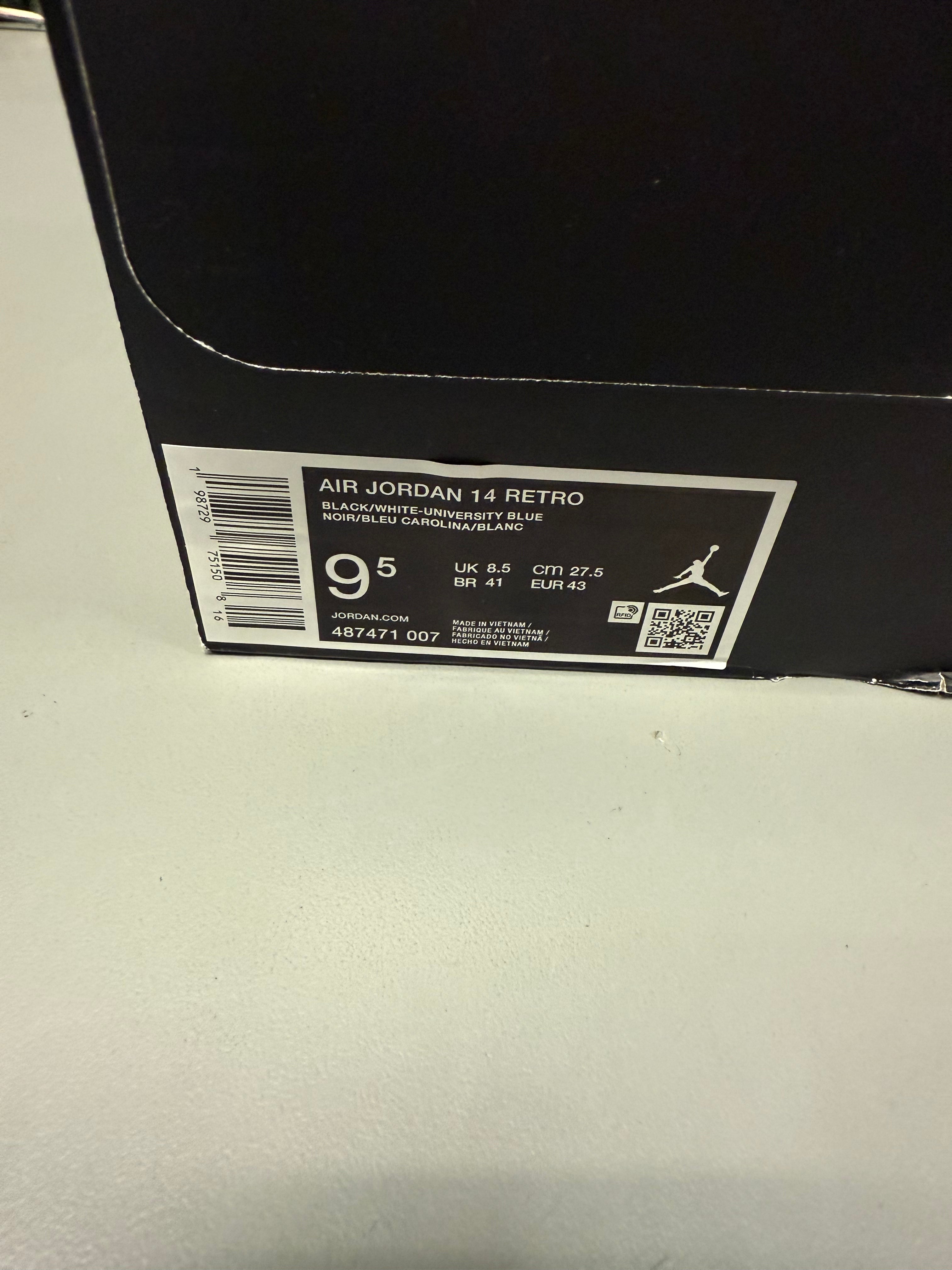 Jordan 14 "Black University Blue" Size 9.5 Preowned