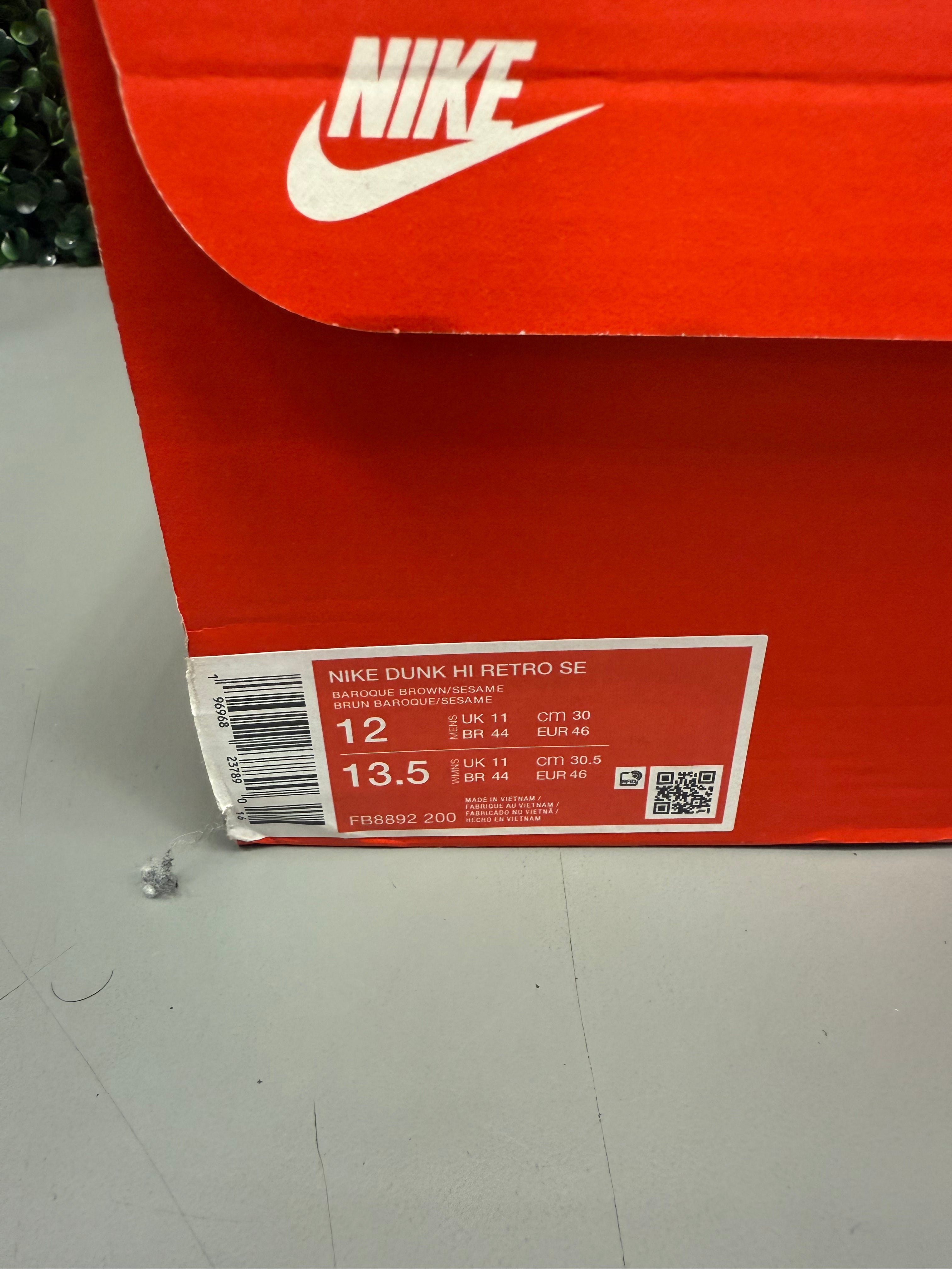 Nike Dunk High "Baroque Brown" Size 12 Preowned