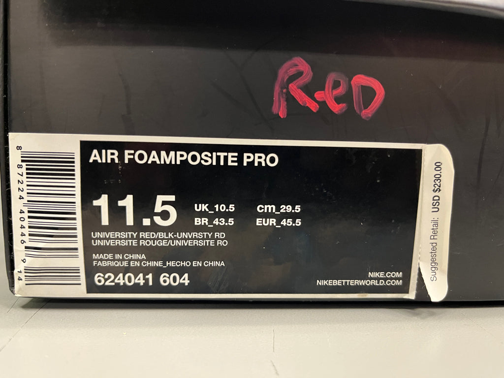 Nike Air Foamposite Pro "University Red" Size 11.5 Preowned