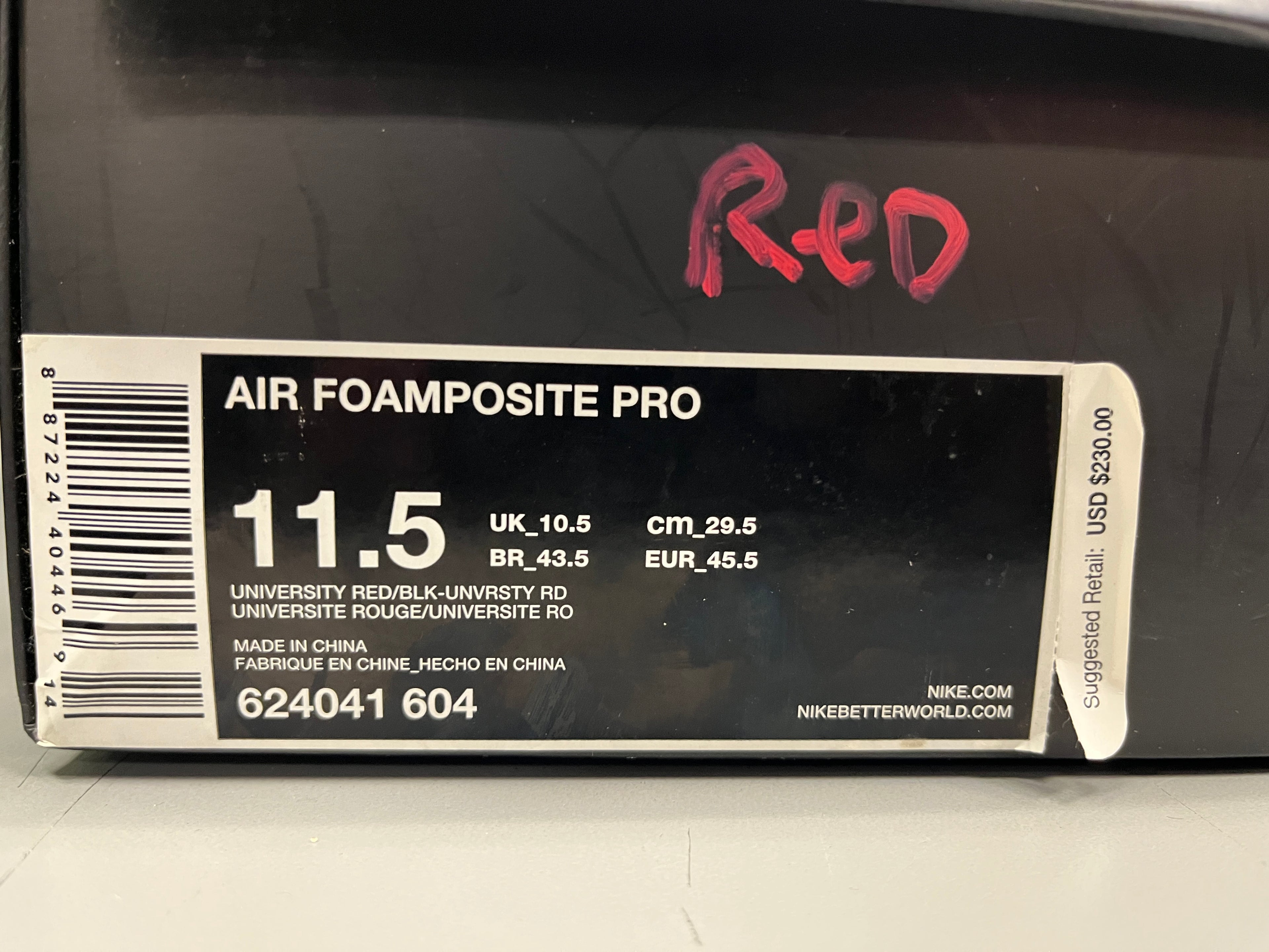 Nike Air Foamposite Pro "University Red" Size 11.5 Preowned