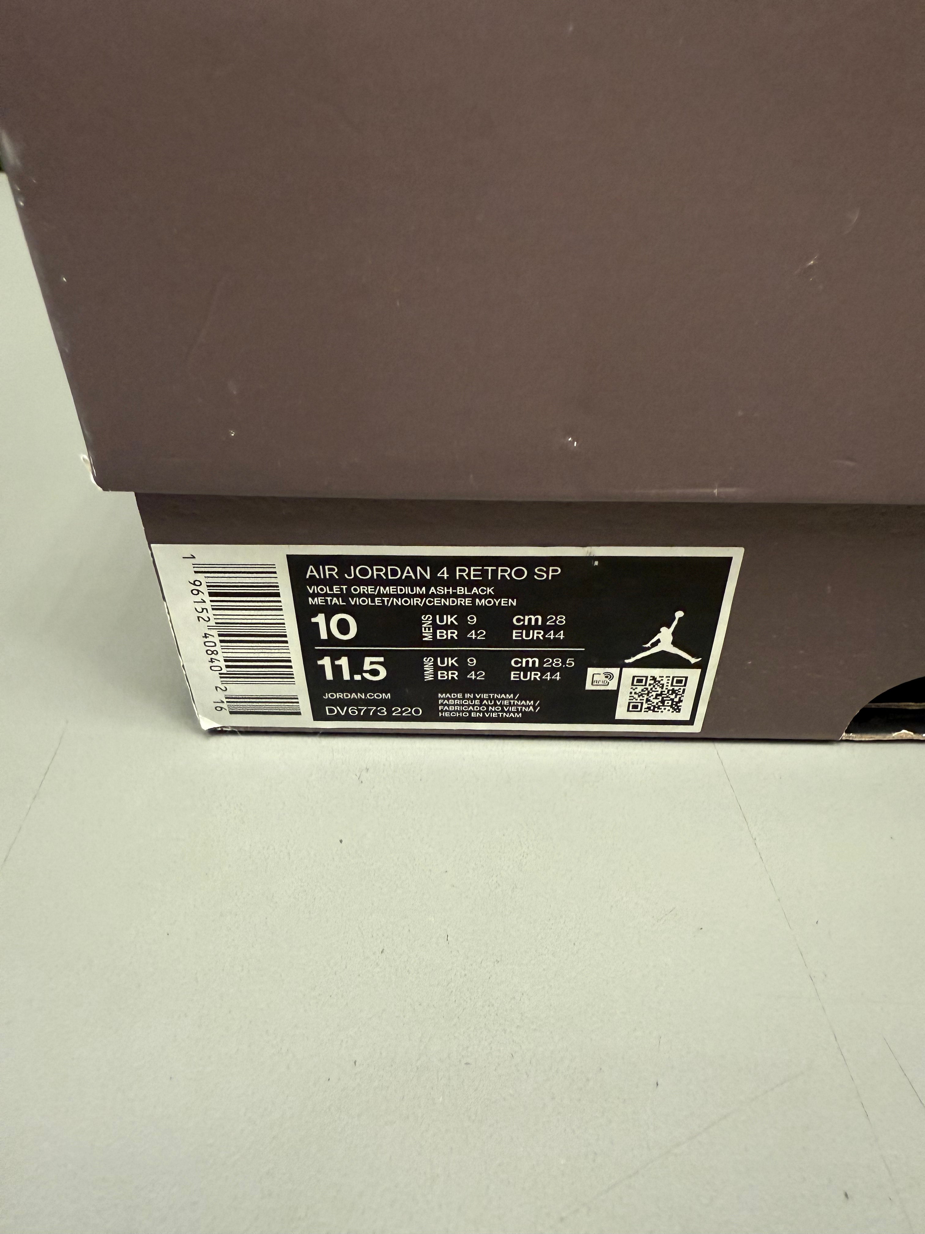 Jordan 4 X A Ma Maniere "Violet Ore" Size 10 Preowned