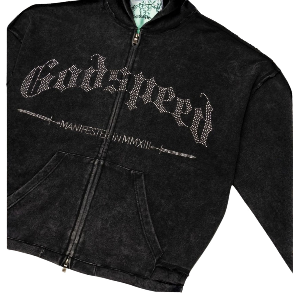 GodSpeed Studded OG Logo Hoodie (Black Wash)