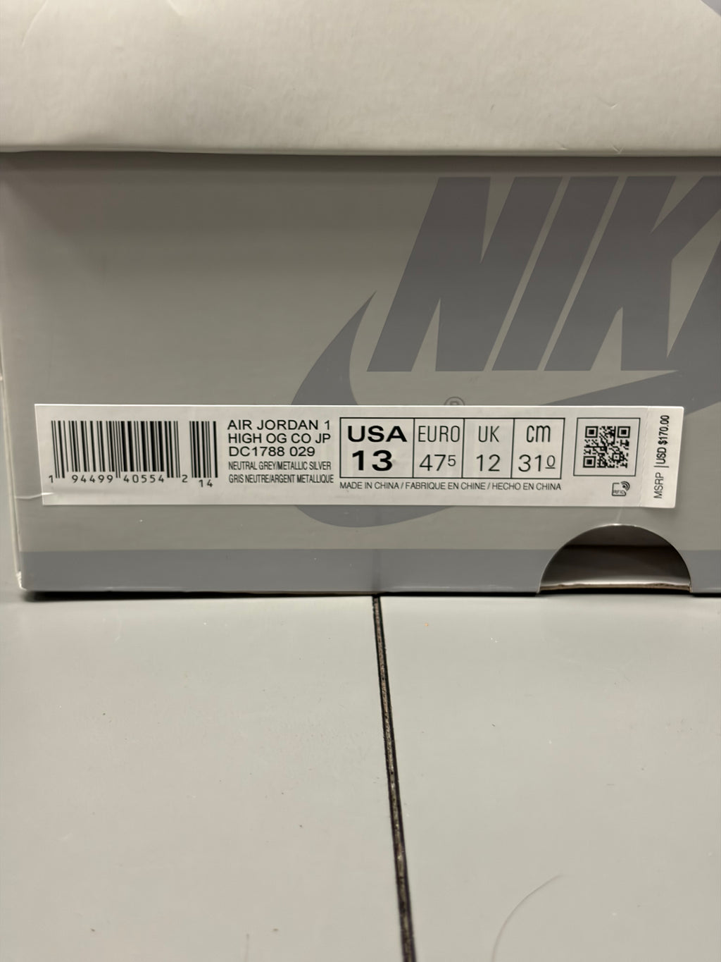 Jordan 1 Retro High CO.JP "Neutral Grey" Size 13 Excellent Condition