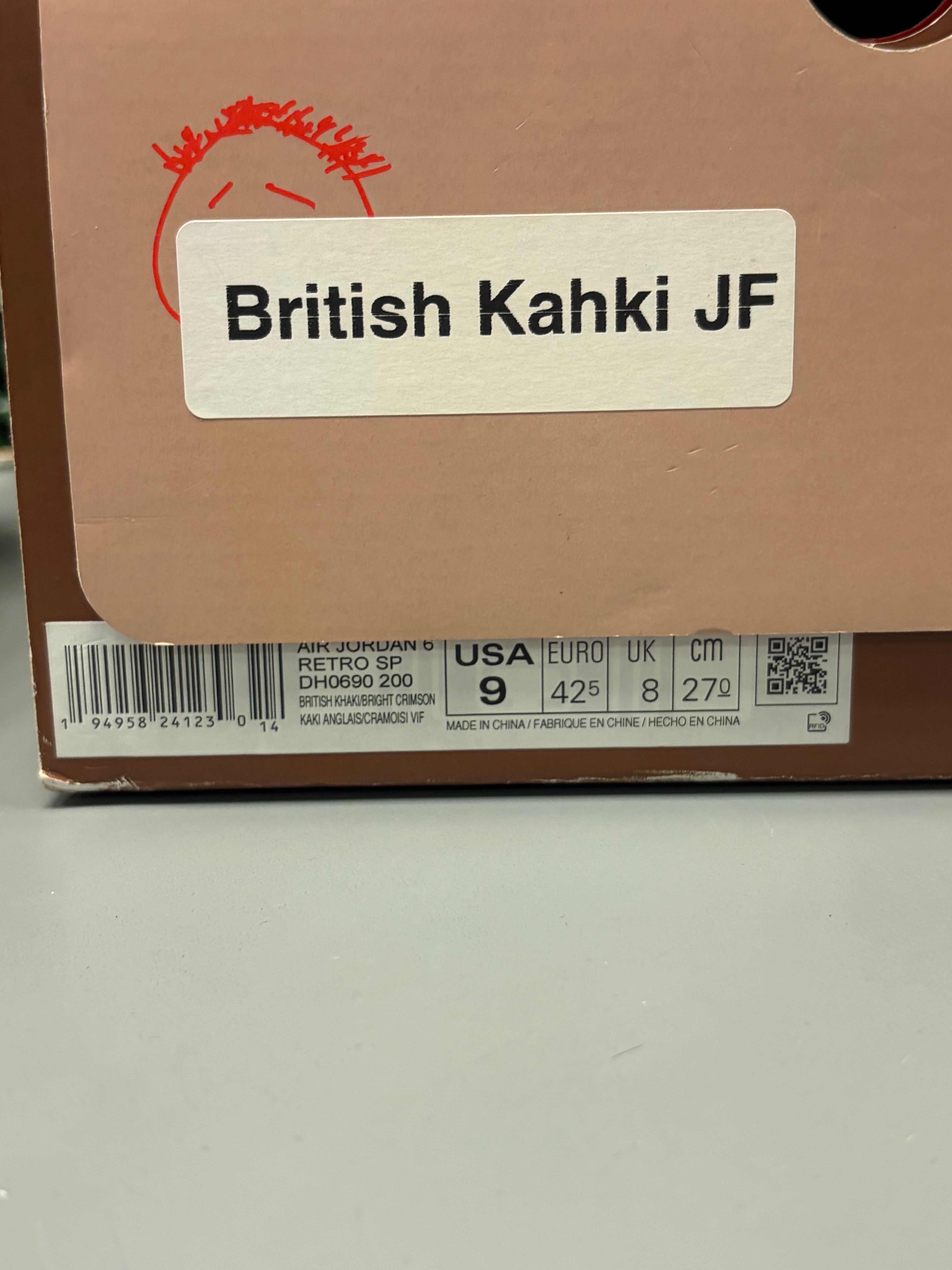 Jordan 6 Retro Travis Scott "British Khaki" Size 9 Preowned
