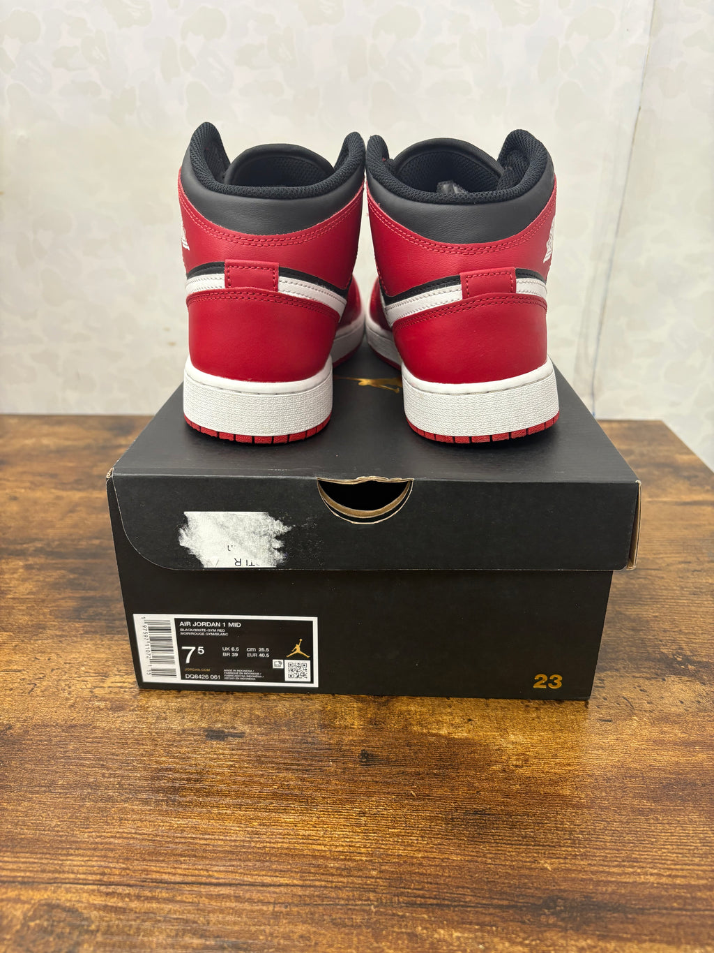 Jordan 1 Mid “Gym Red Black White” Preowned Size 7.5