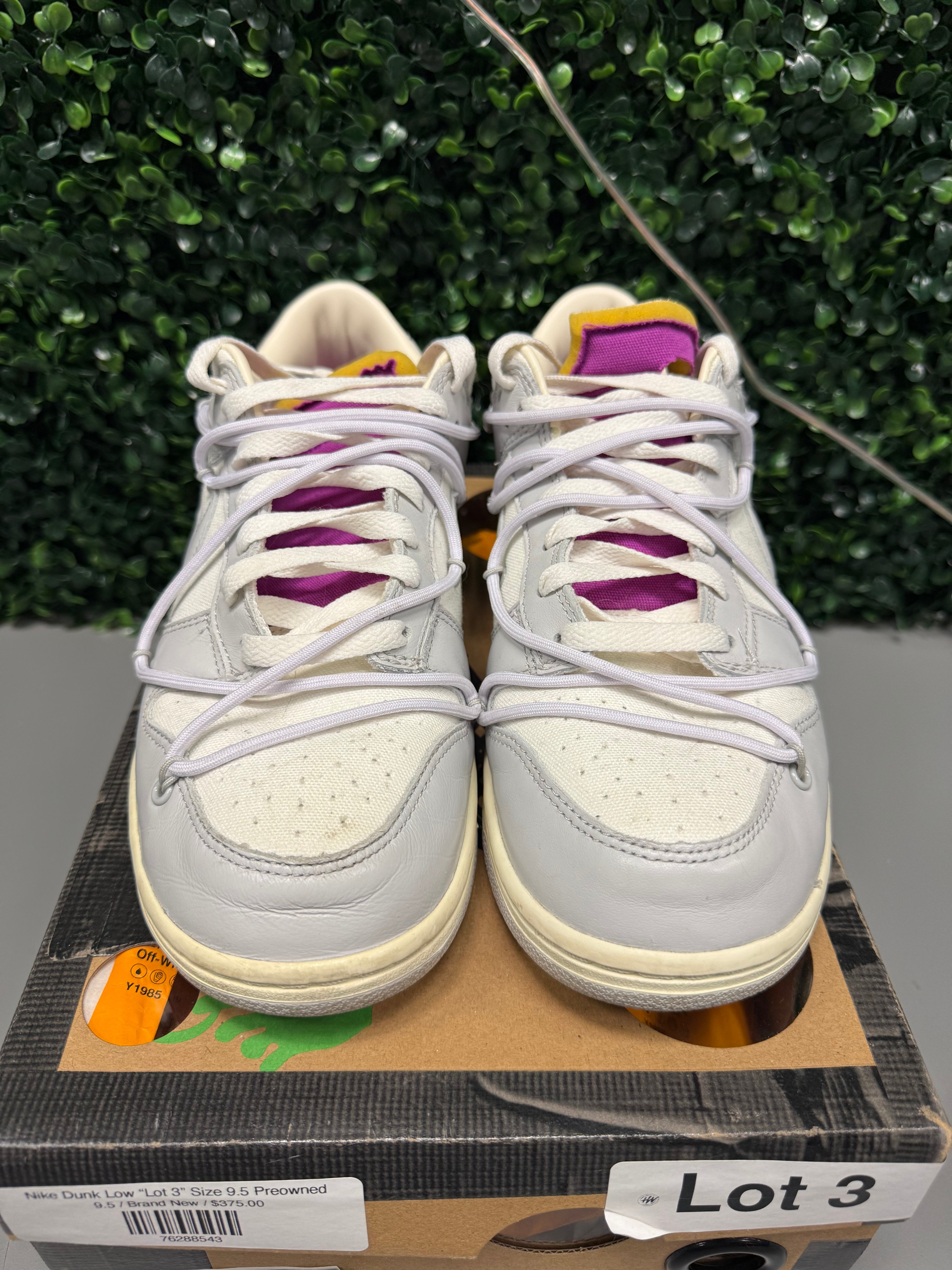 Nike Dunk Low X Off-White "Lot 3" Size 9.5 Preowned