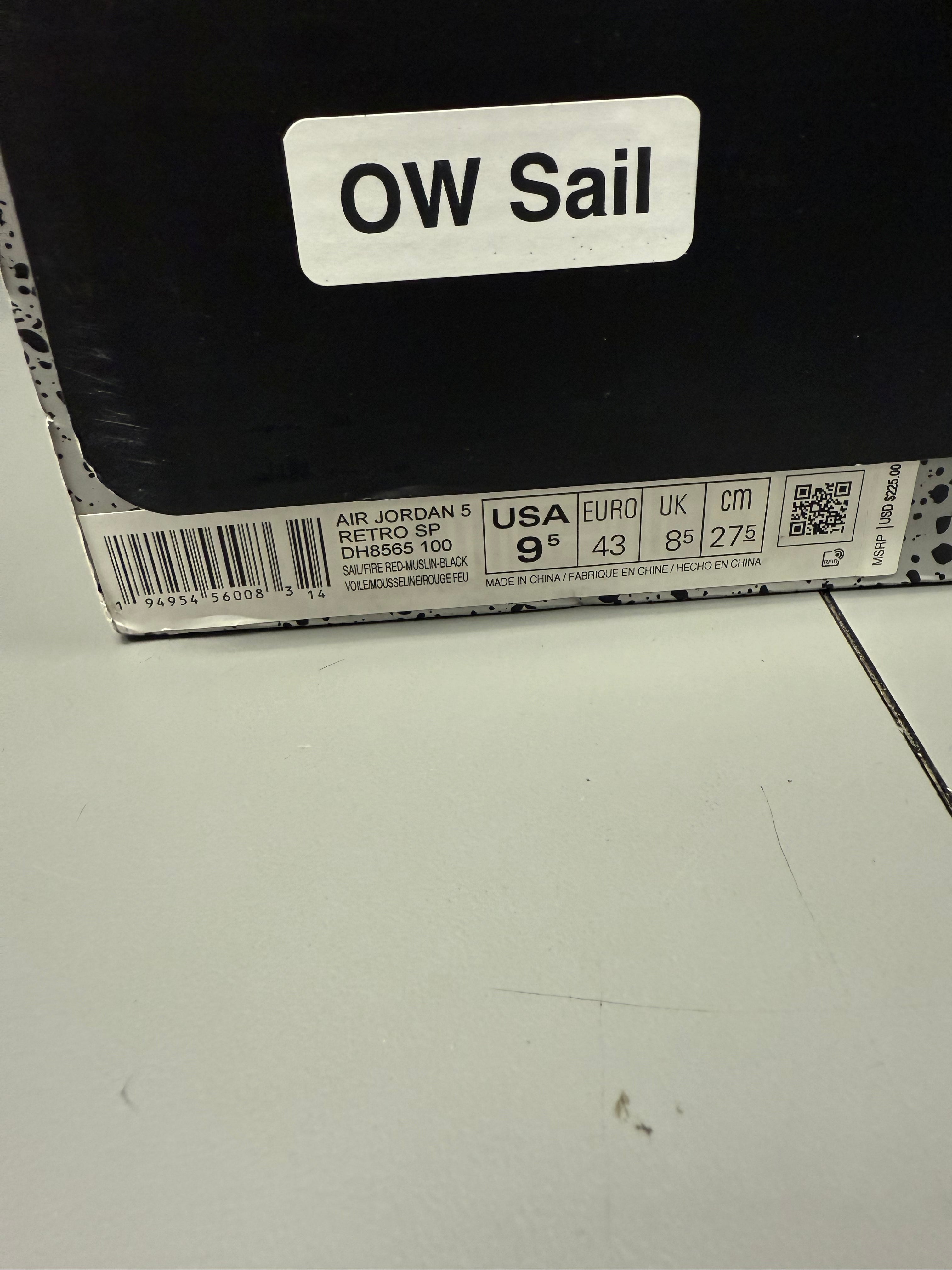 Jordan 5 X Off-White "Sail" Size 9.5 Preowned