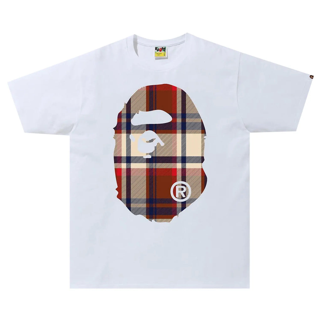 BAPE Check Big Ape Head Tee 'White/Red'