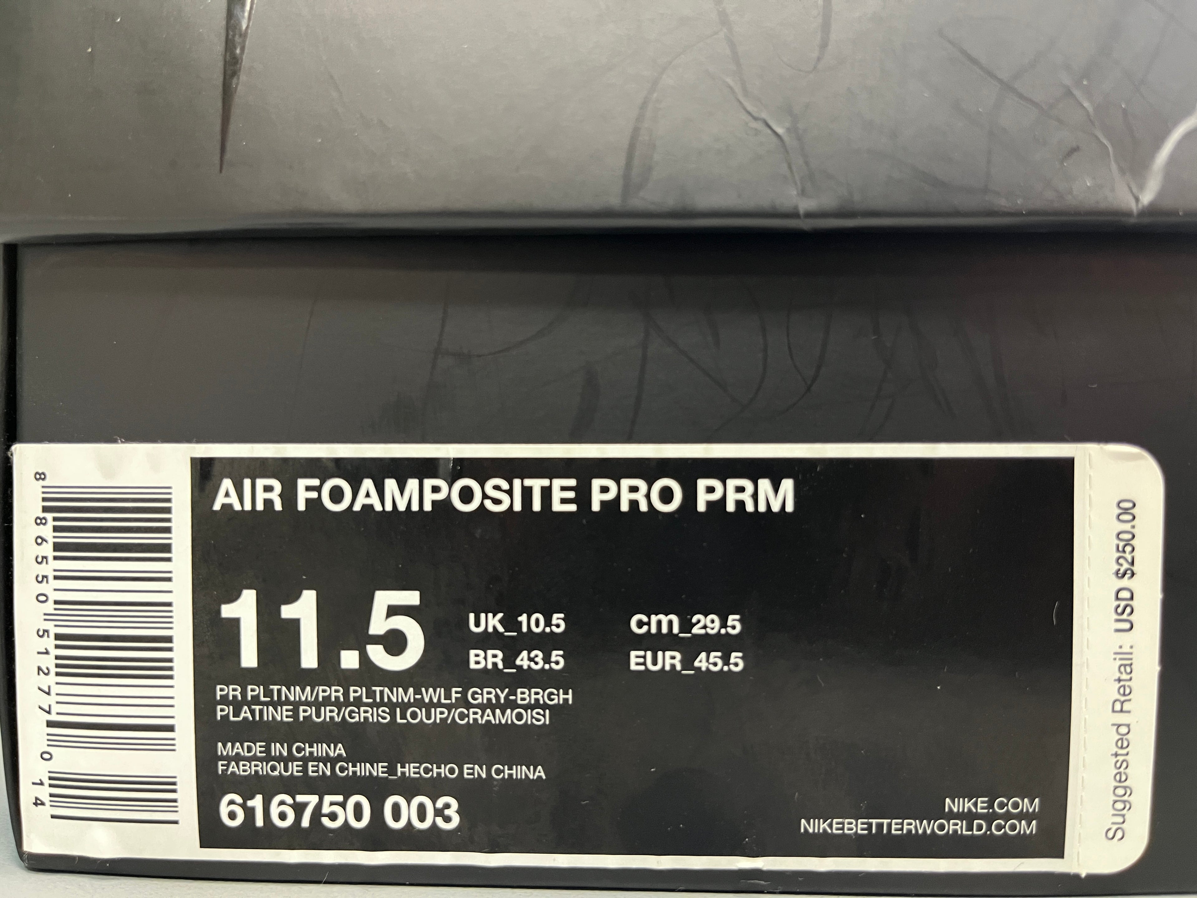 Nike Air Foamposite Pro "Pure Platinum" Size 11.5 Preowned