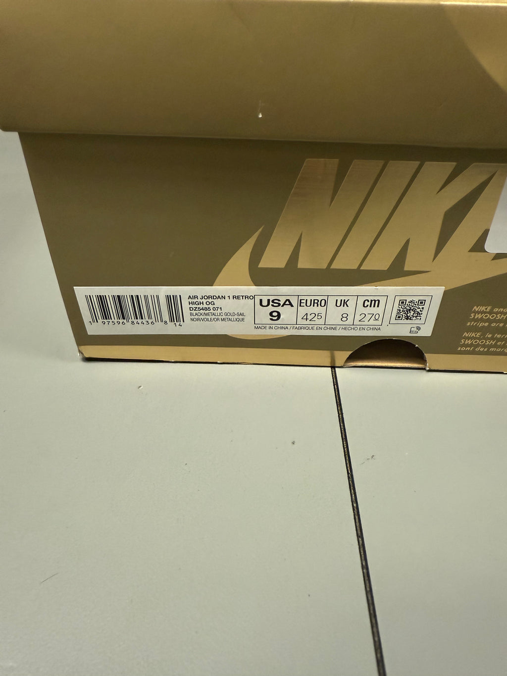 Jordan 1 High "Black Metallic Gold" Size 9 Tried On