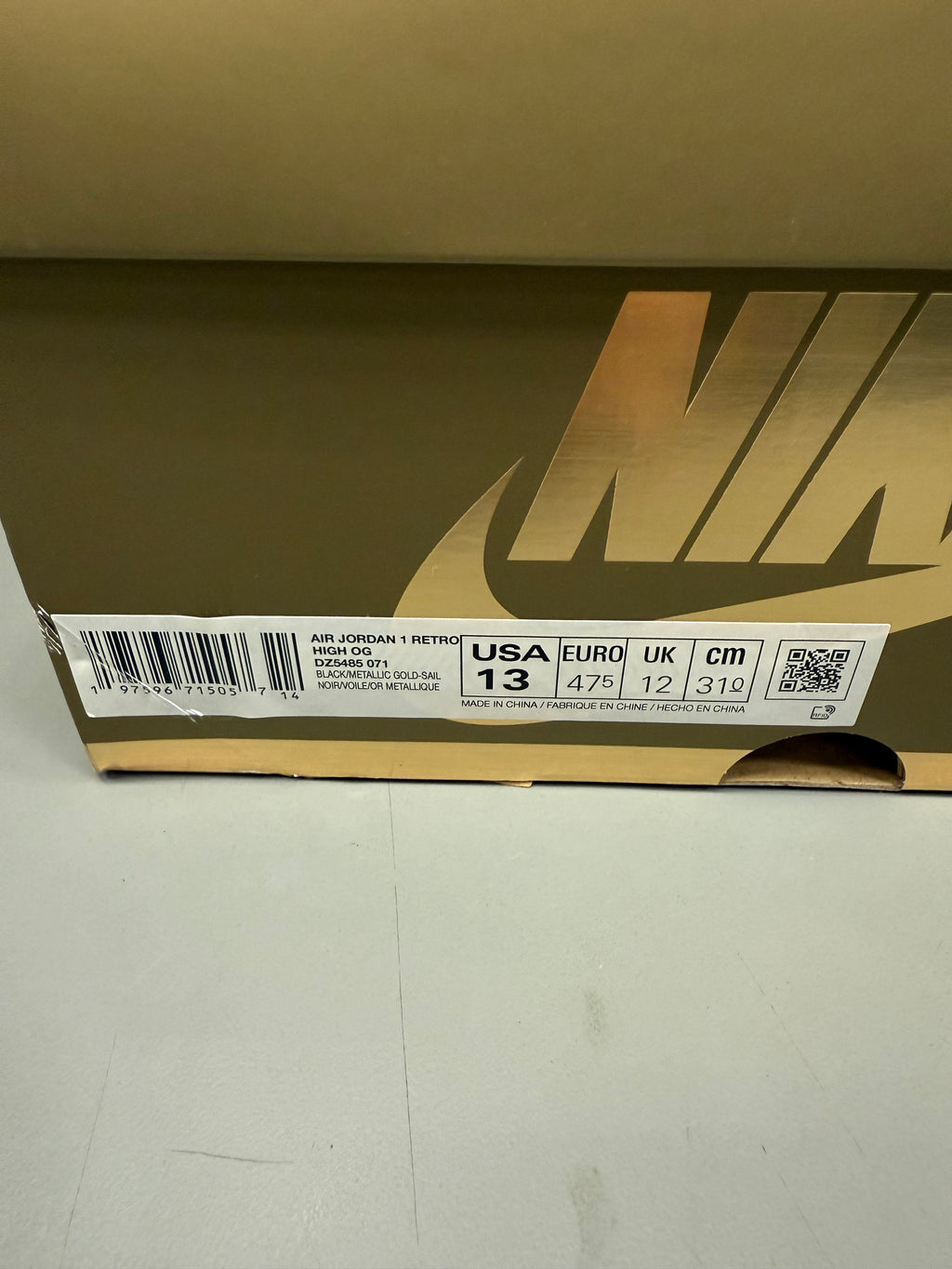 Jordan 1 High "Metallic Gold" Size 13 Tried On