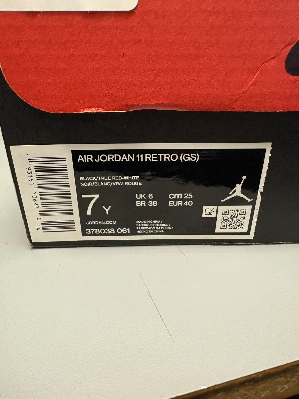 Jordan 11 "Bred" Size 7Y Preowned