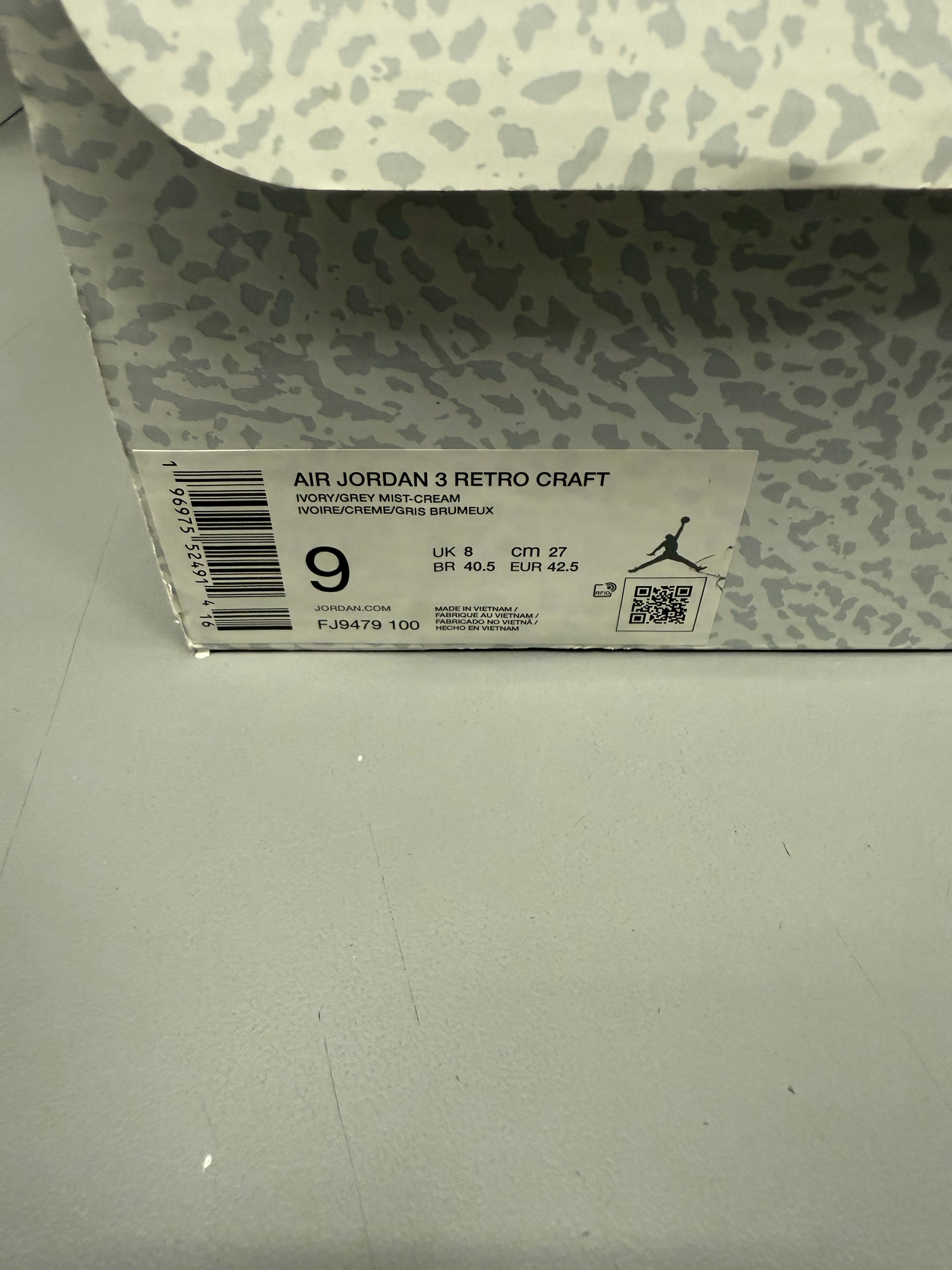 Jordan 3 "Craft Ivory" Size 9 Preowned