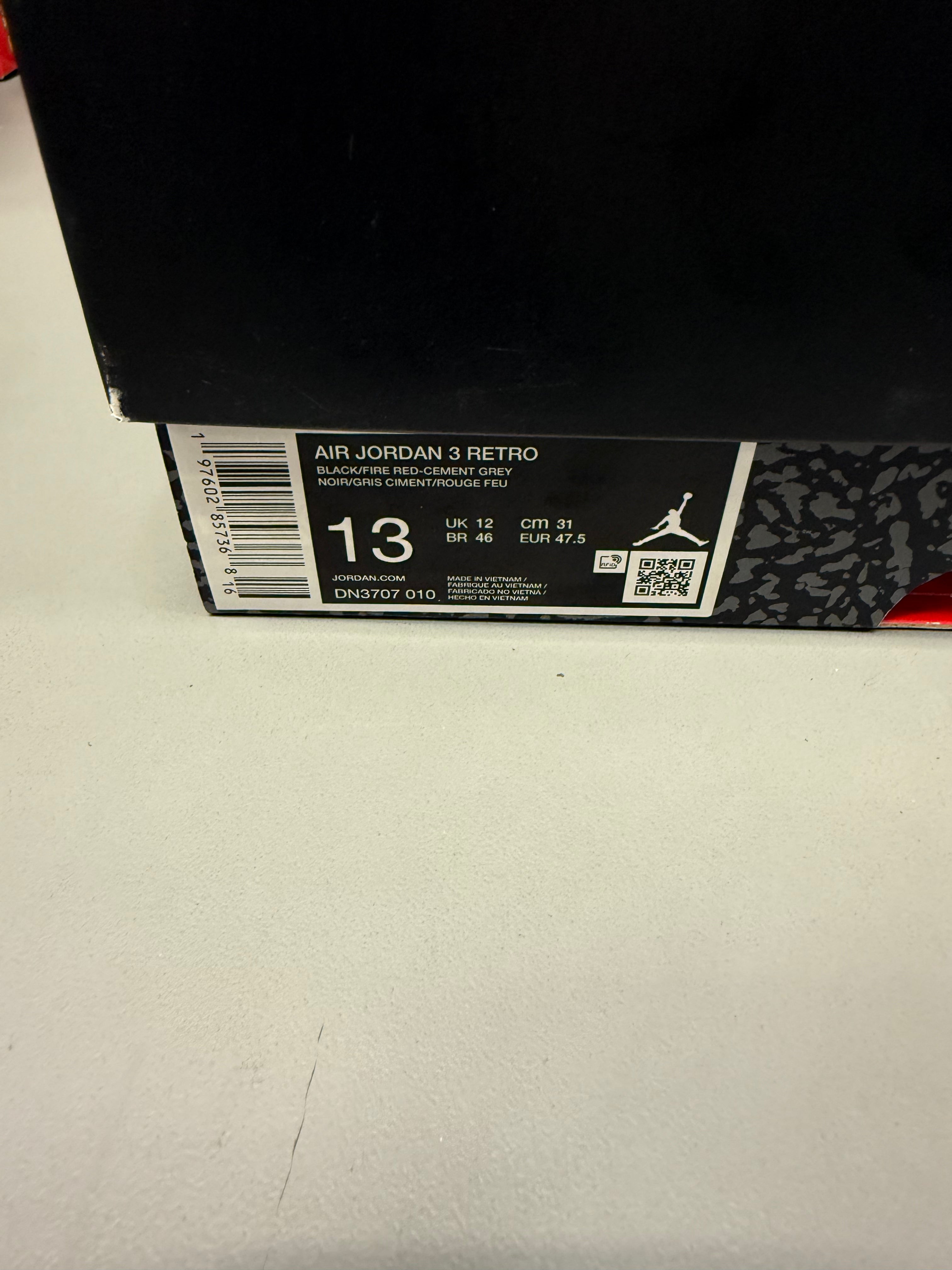 Jordan 3 "Black Cement 2024" Size 13 Preowned