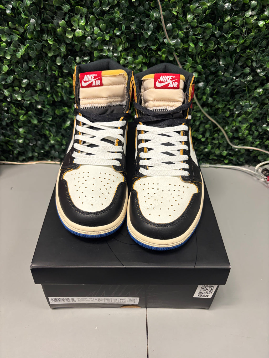 Jordan 1 Retro High X Fragment X Union "LA Varsity Red Sport Royal" Size 9.5 Preowned