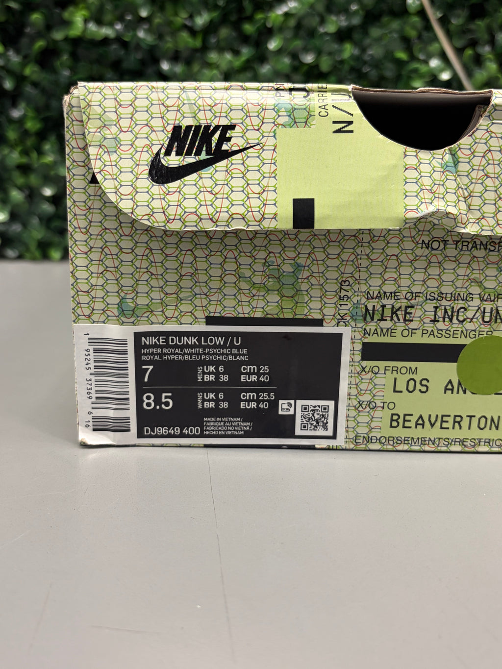 Nike Dunk Low Union Passport Pack "Argon" Size 7Y Preowned