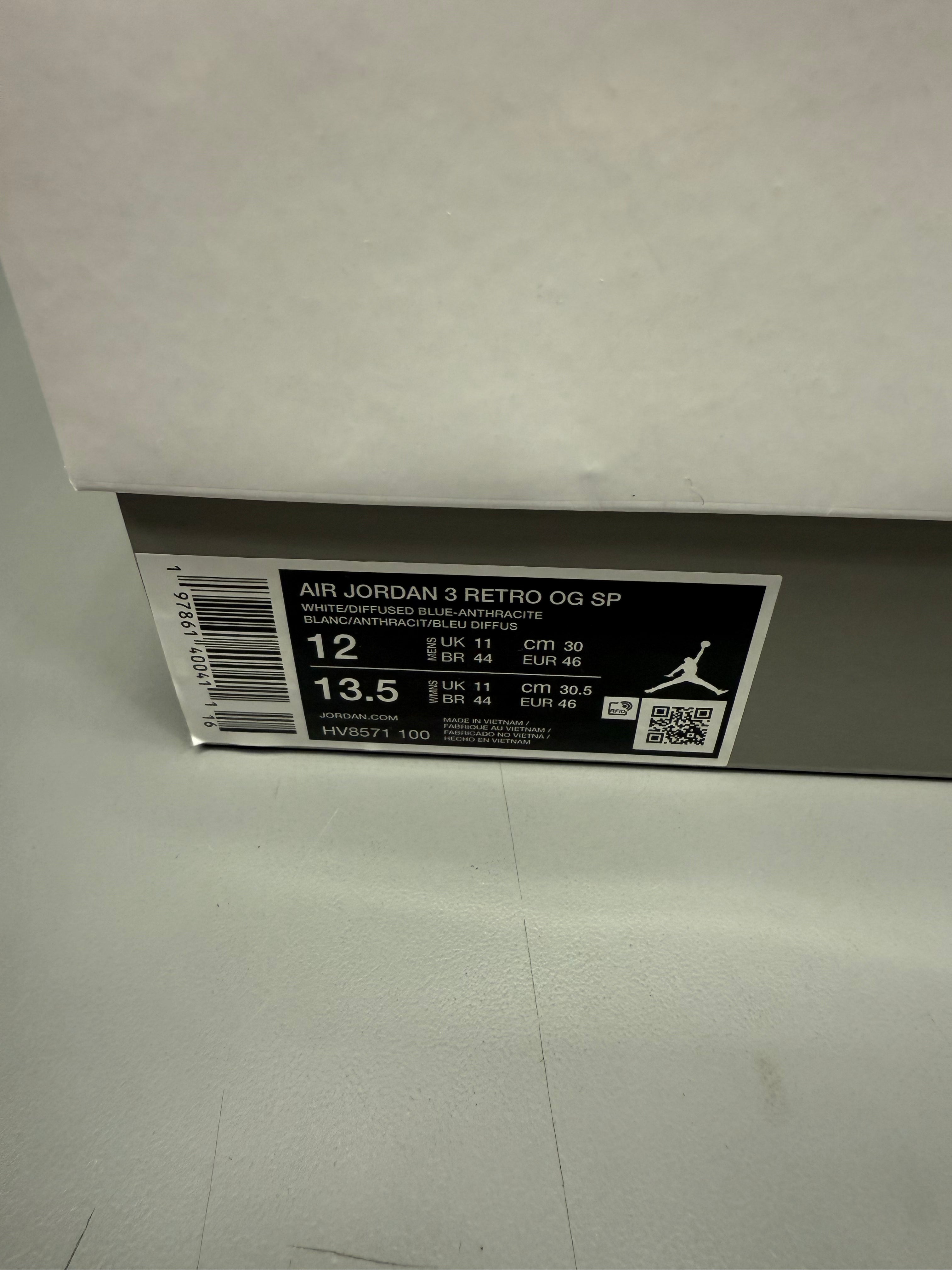 Jordan 3 X A Ma Maniere “Diffused Blue” Size 12 Preowned