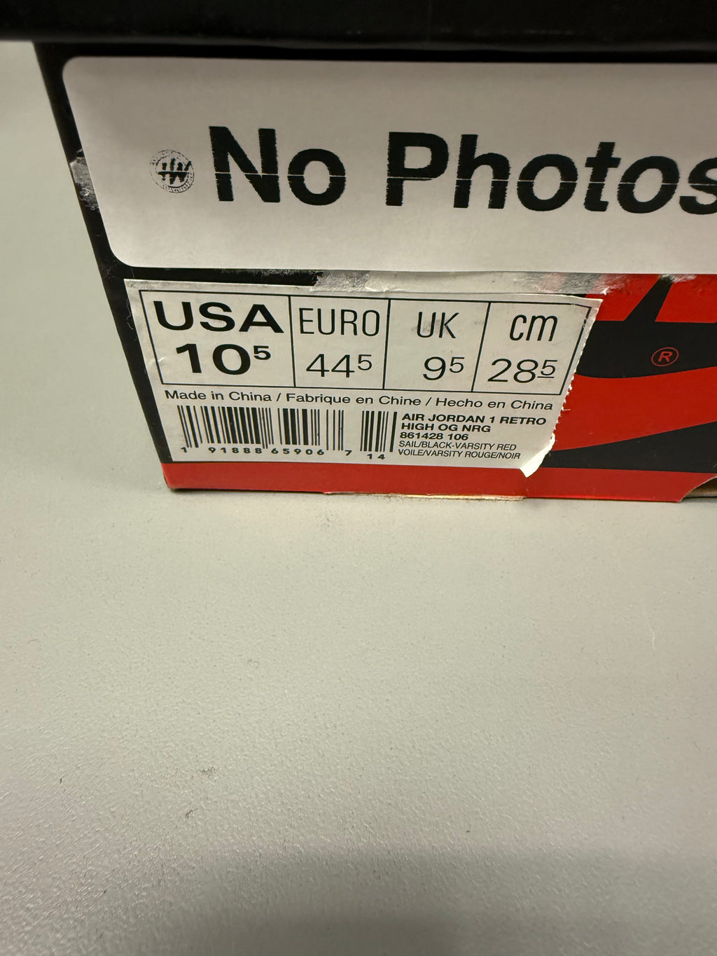 Jordan 1 Retro High "Not for Resale Varsity Red" Size 10.5 Great Condition