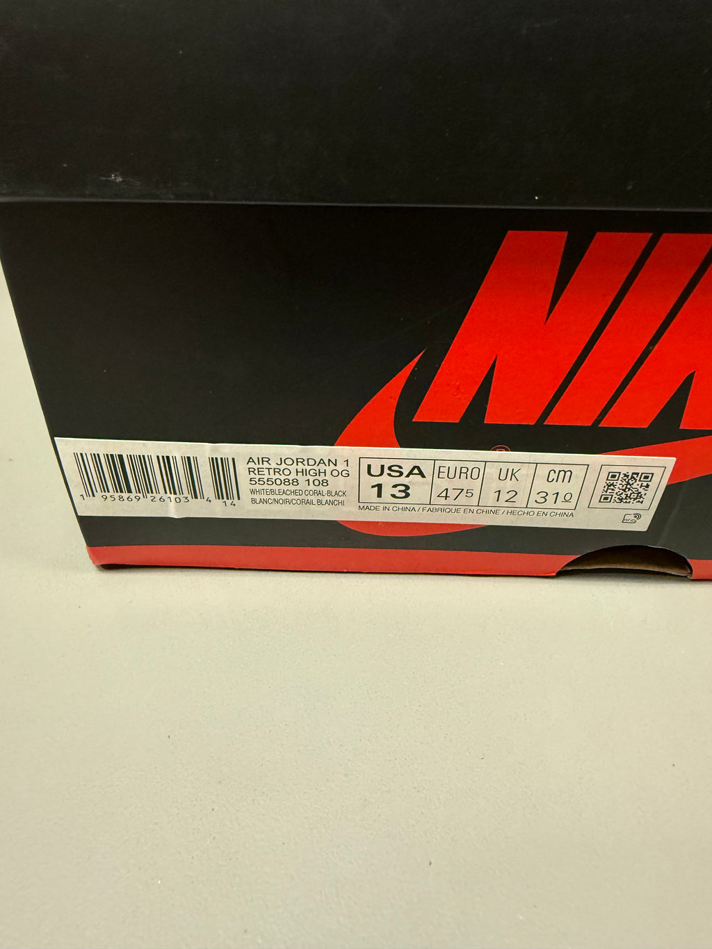 Jordan 1 High "Bleached Coral" Size 13 Preowned