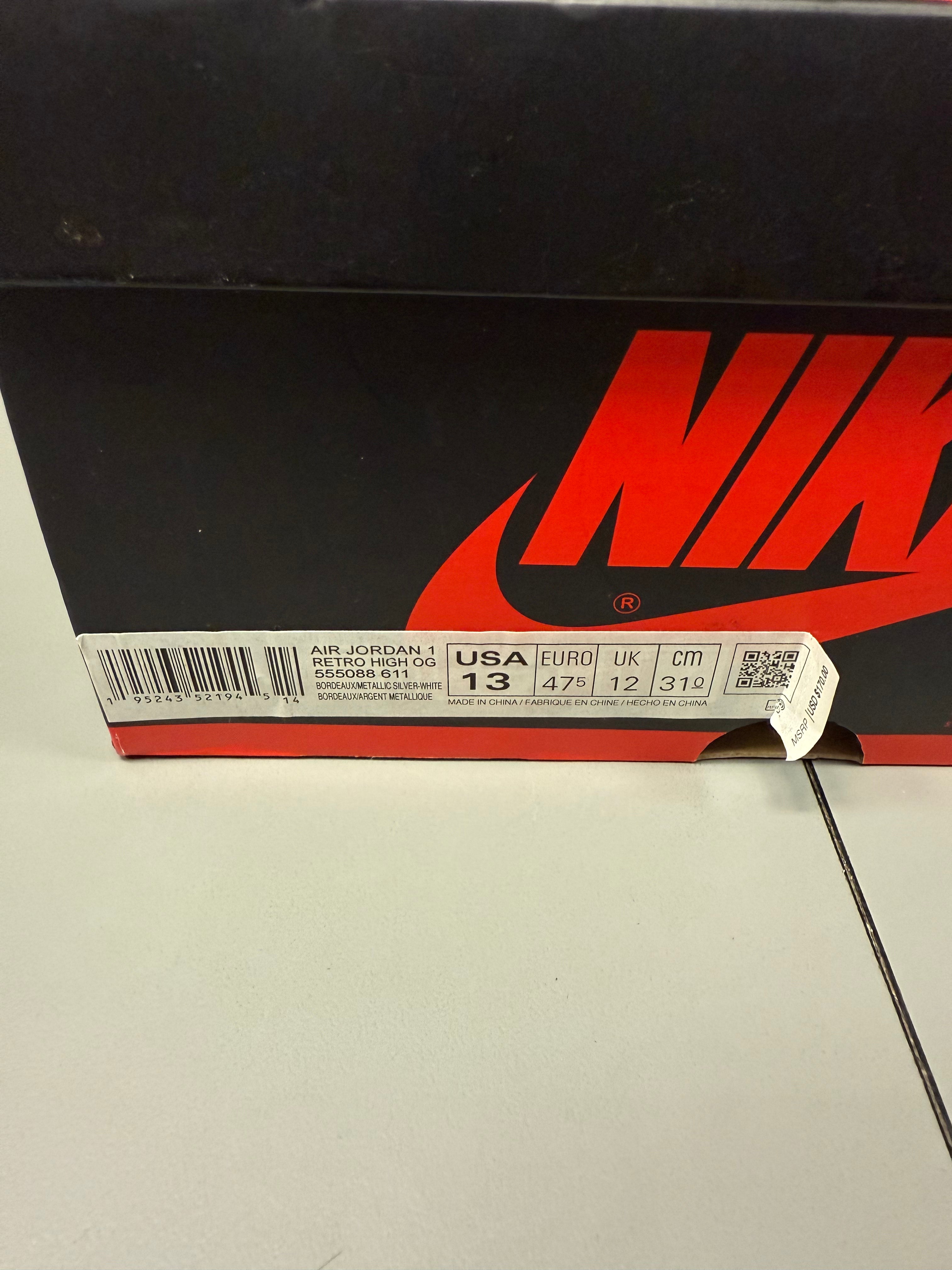 Jordan 1 Retro High OG "Bordeaux" Size 13 Preowned