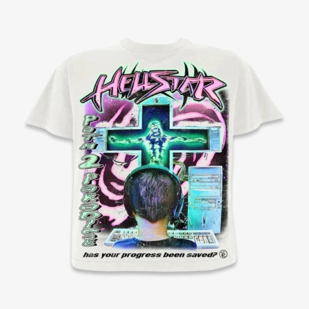 Hellstar T-Shirt 'Online / Has Your Progress Been Saved?' White