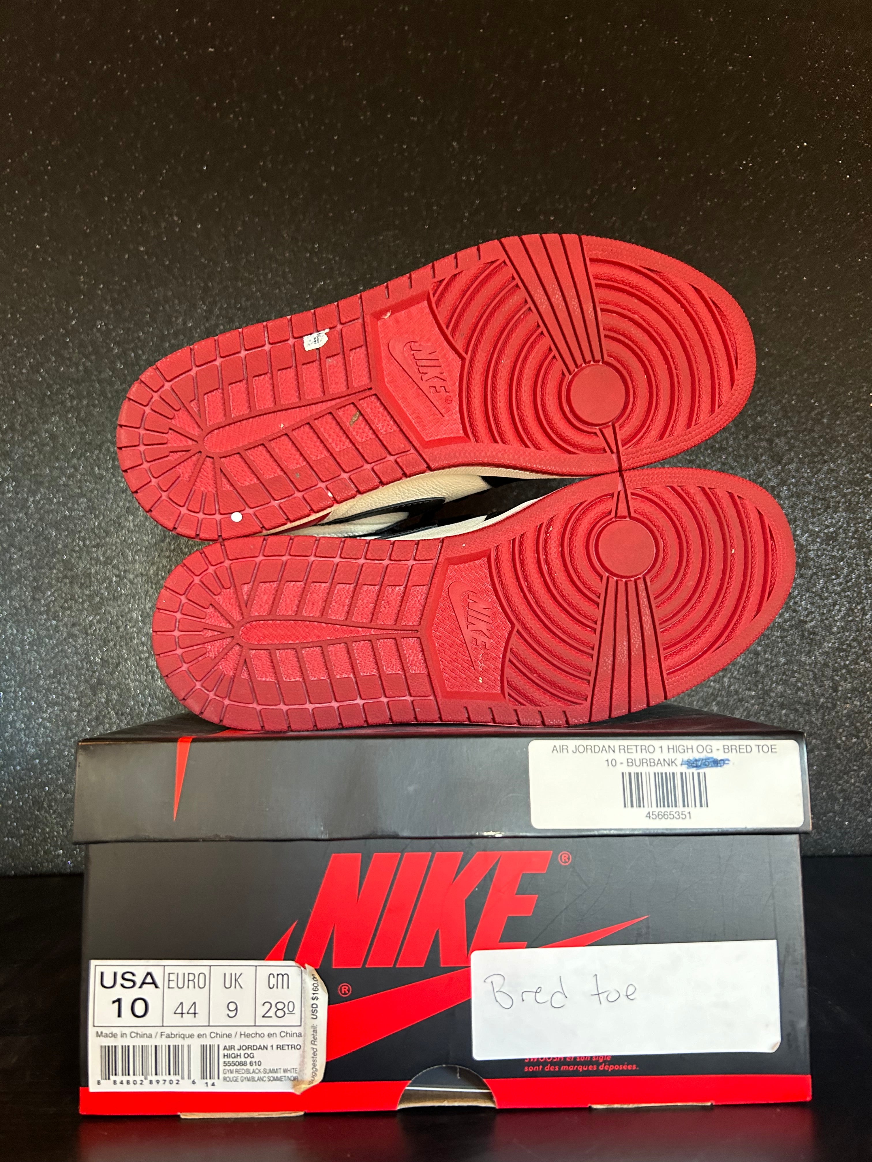 Jordan 1 Bred Toe Size 10 Preowned
