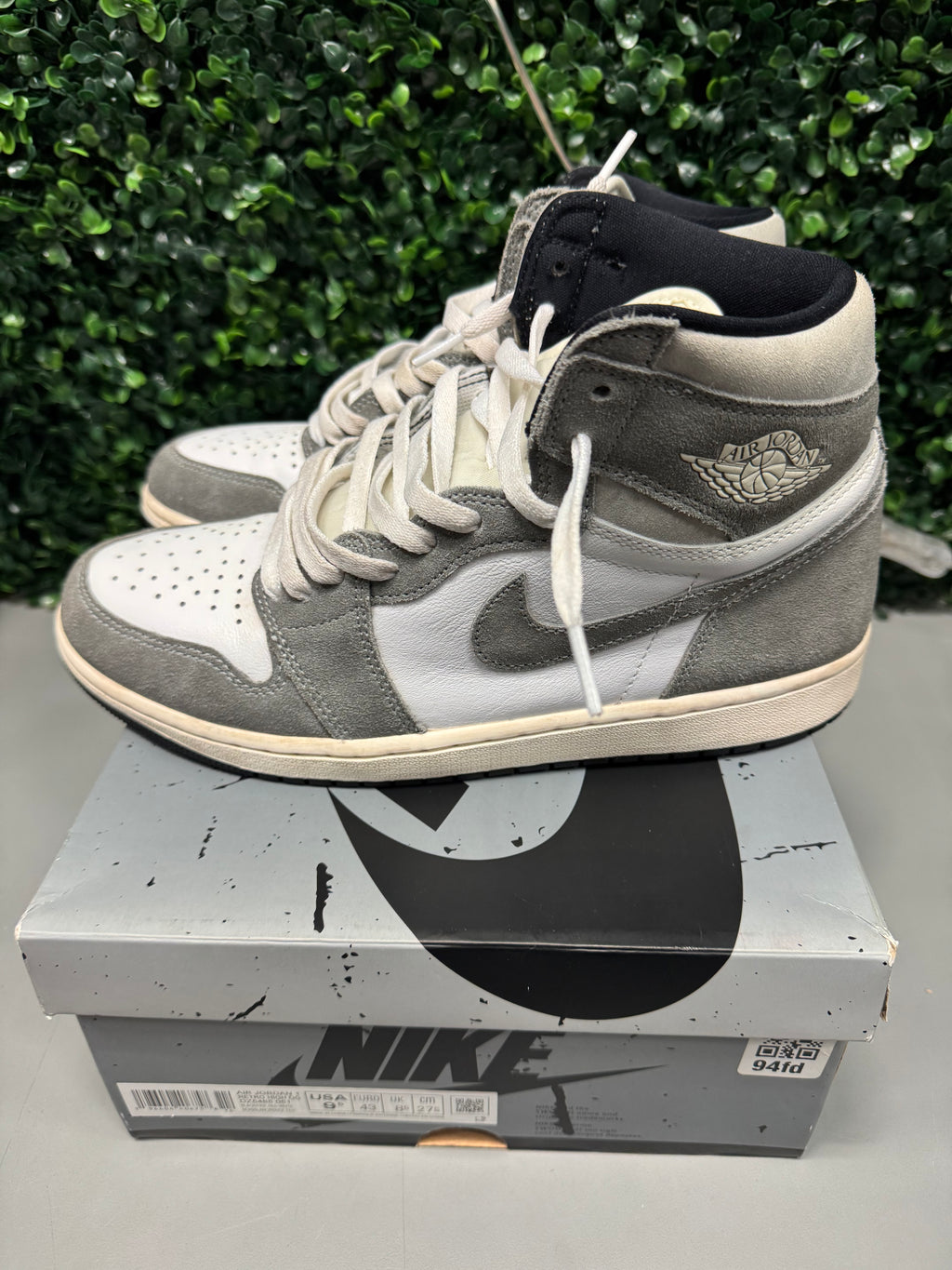 Jordan 1 Retro High OG "Washed Black" Size 9.5W/8M Preowned