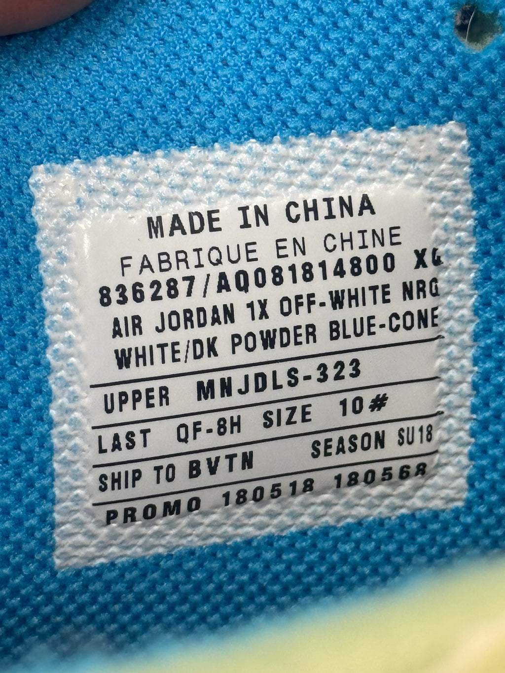 Jordan 1 High x Off-White "University Blue" PROMO SAMPLE Size 10 Brand New
