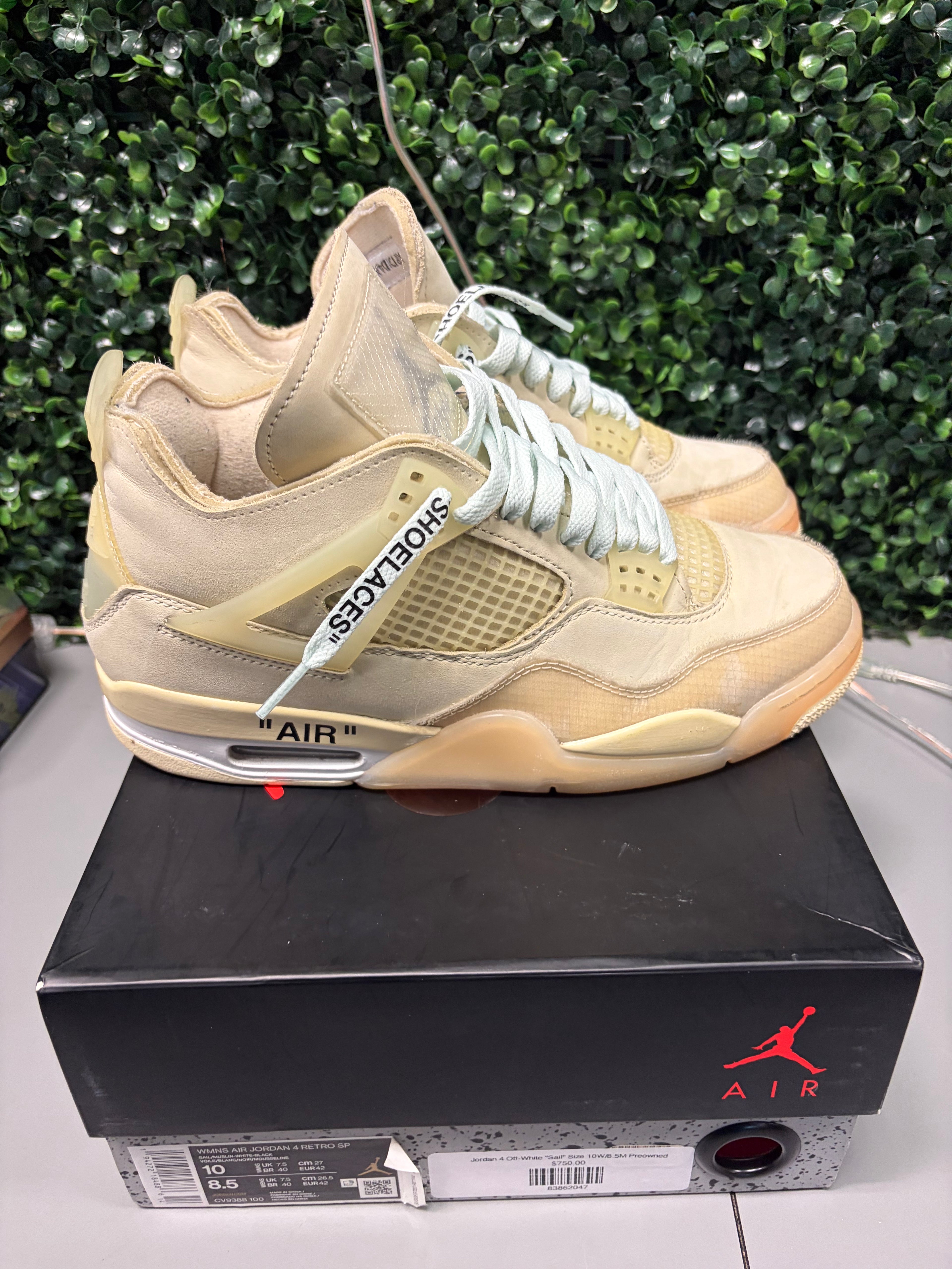 Jordan 4 Retro Off-White "Sail" Size 8.5M/10W Preowned