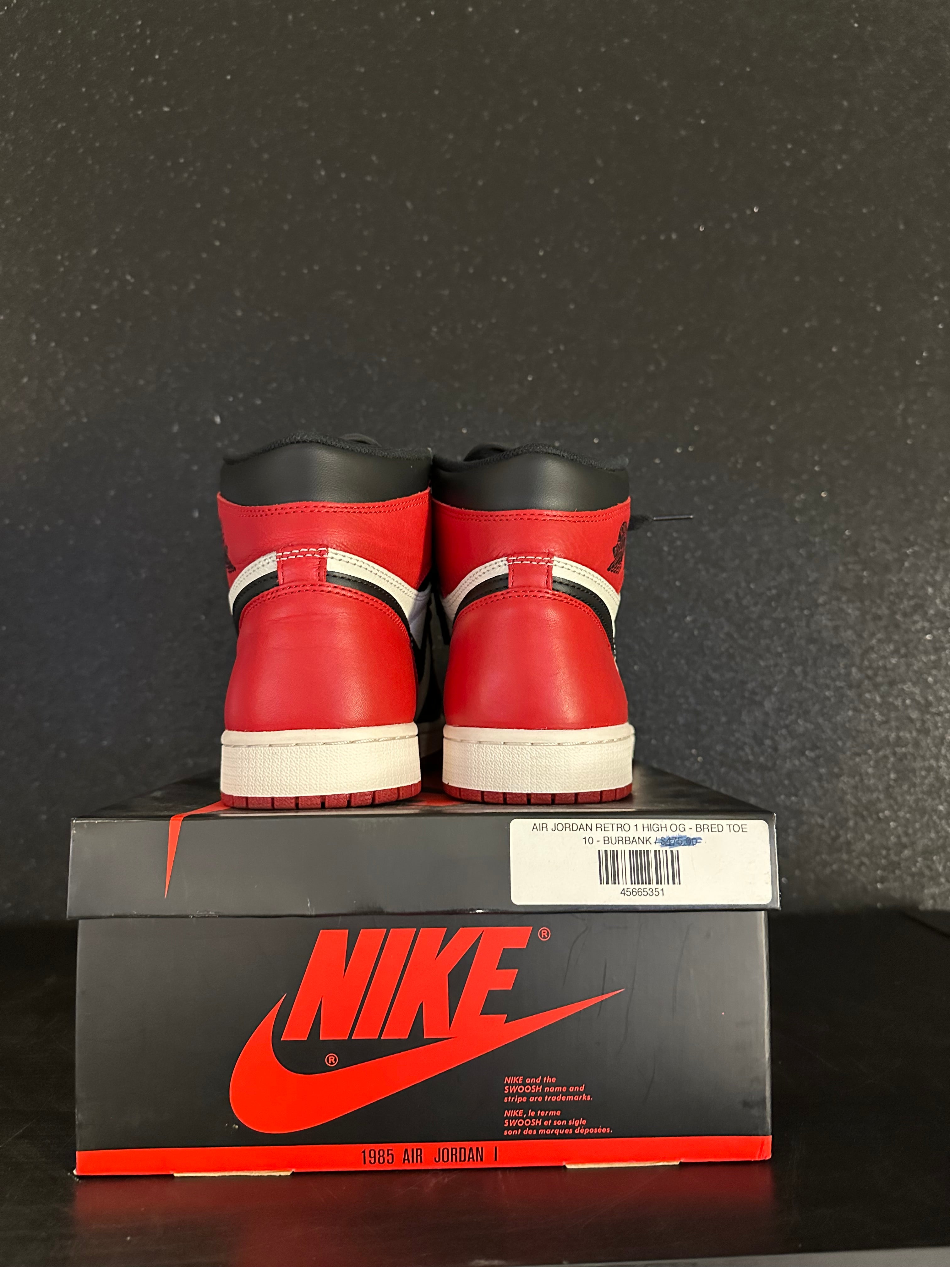 Jordan 1 "Bred Toe" Size 10 Pre Owned