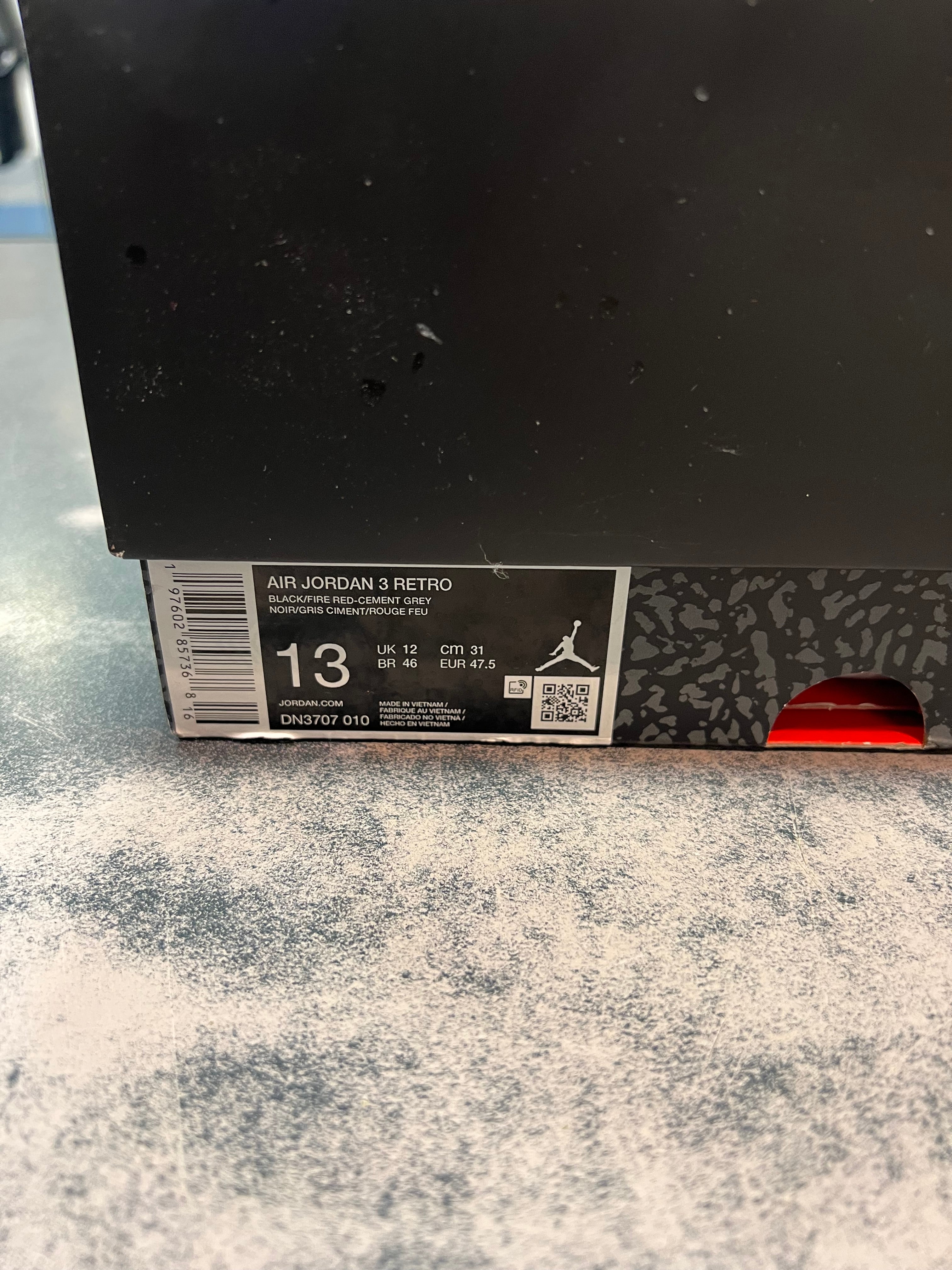 Jordan 3 "Black Cement" Size 13M Preowned