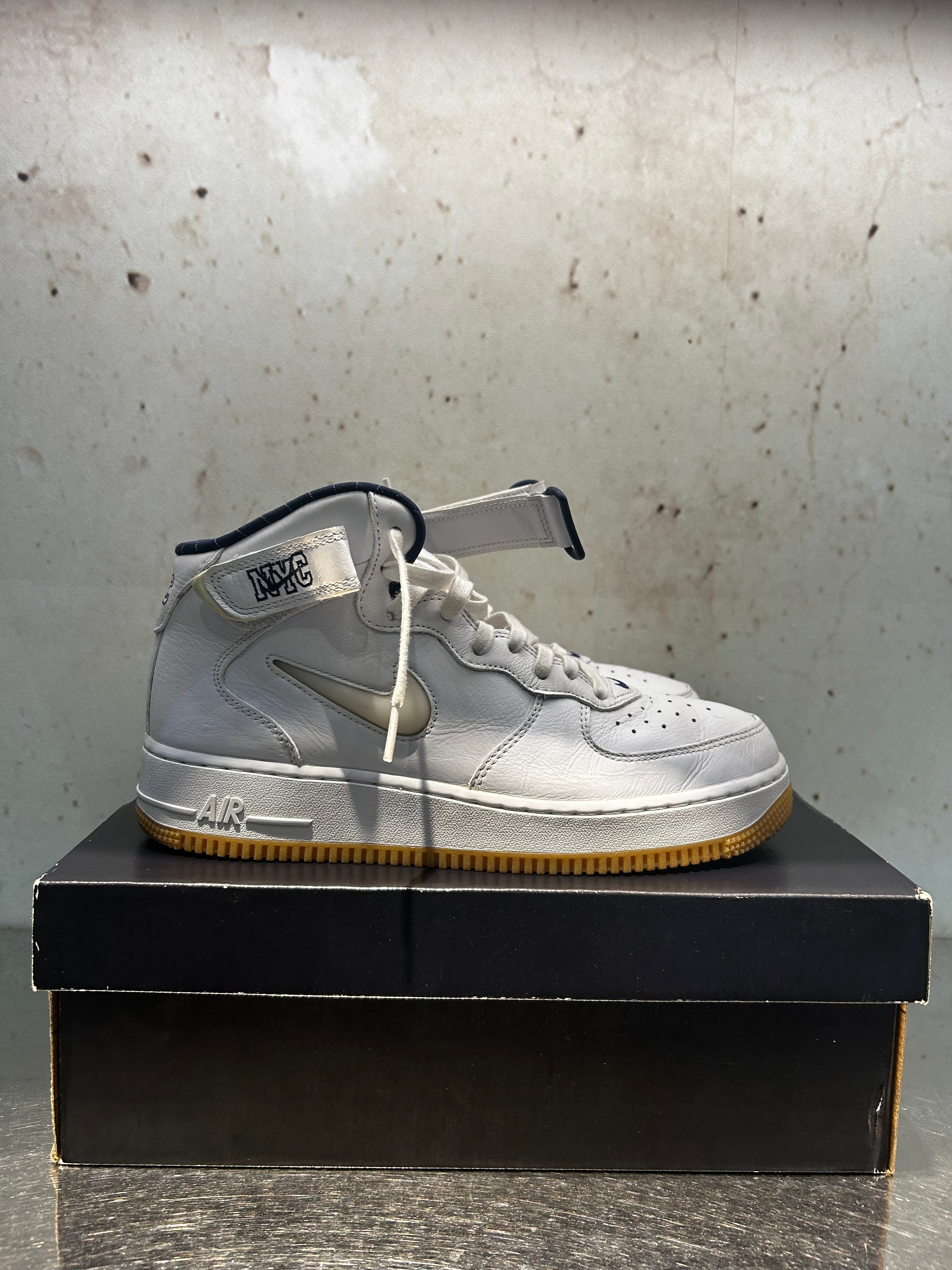 Nike Air Force 1 Mid QS "Jewel NYC White MidNight Navy" Size 9 Preowned