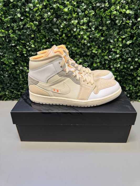Jordan 1 Mid SE Craft Inside Out "White Grey" Size 8.5 Preowned