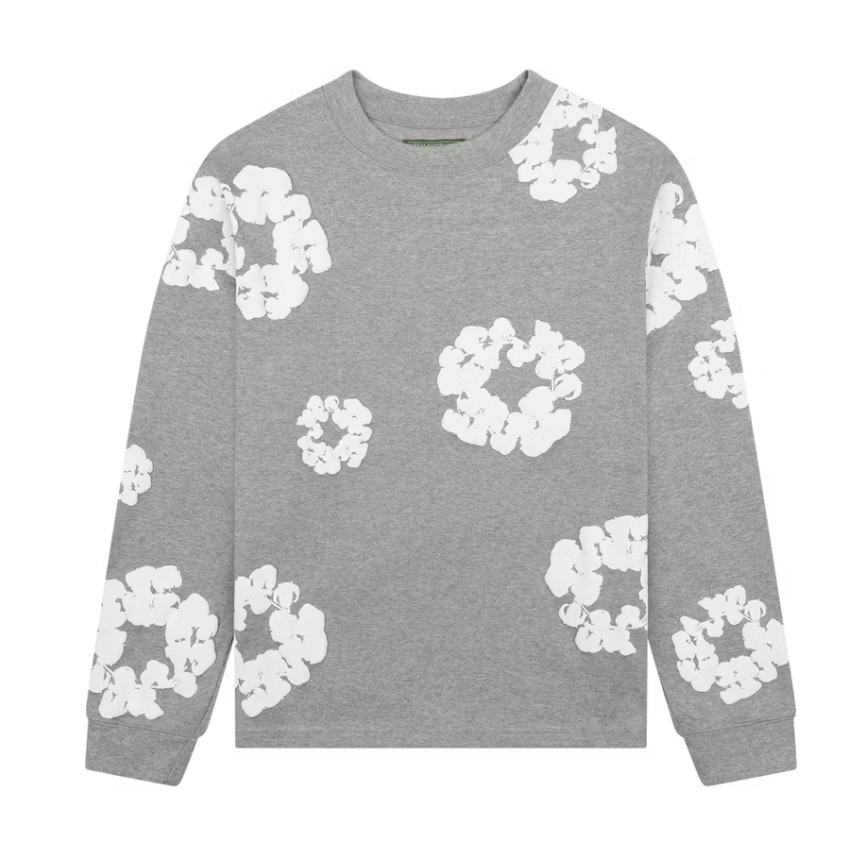 Denim Tears Long Sleeve Cotton Wreath T-shirt (Grey)
