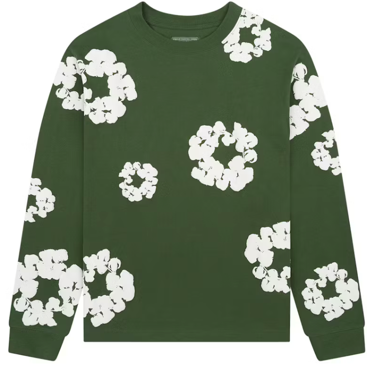 Denim Tears Long Sleeve Cotton Wreath T-shirt (Green)