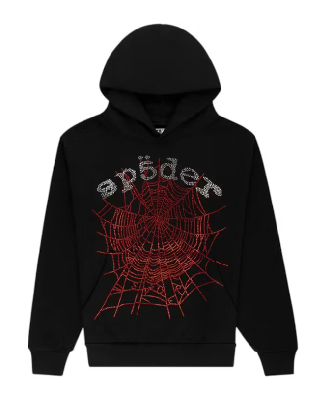Sp5der Rhinestone OG Web V2 Hoodie Black