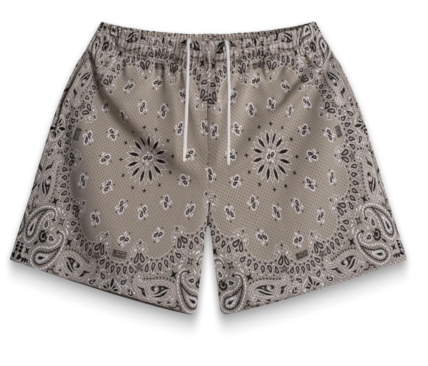Screenprinted Paisley Two-Tone Khaki Shorts