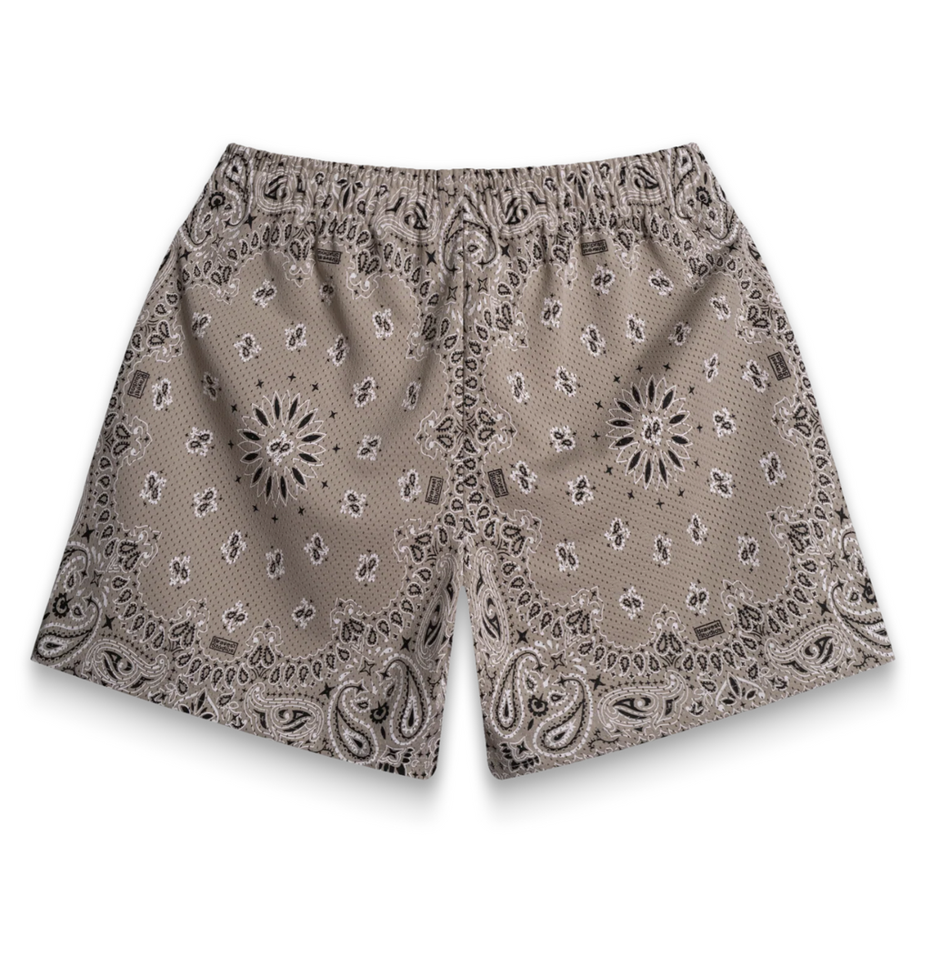 Screenprinted Paisley Two-Tone Khaki Shorts