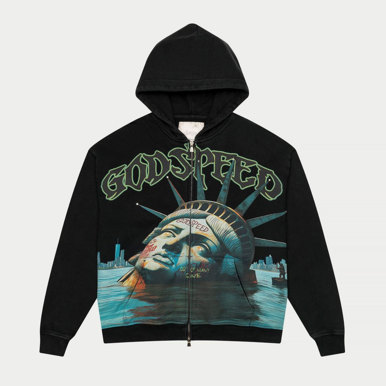 GodSpeed "Sunken Liberty" Zip Hoodie (Black Wash-Navy)
