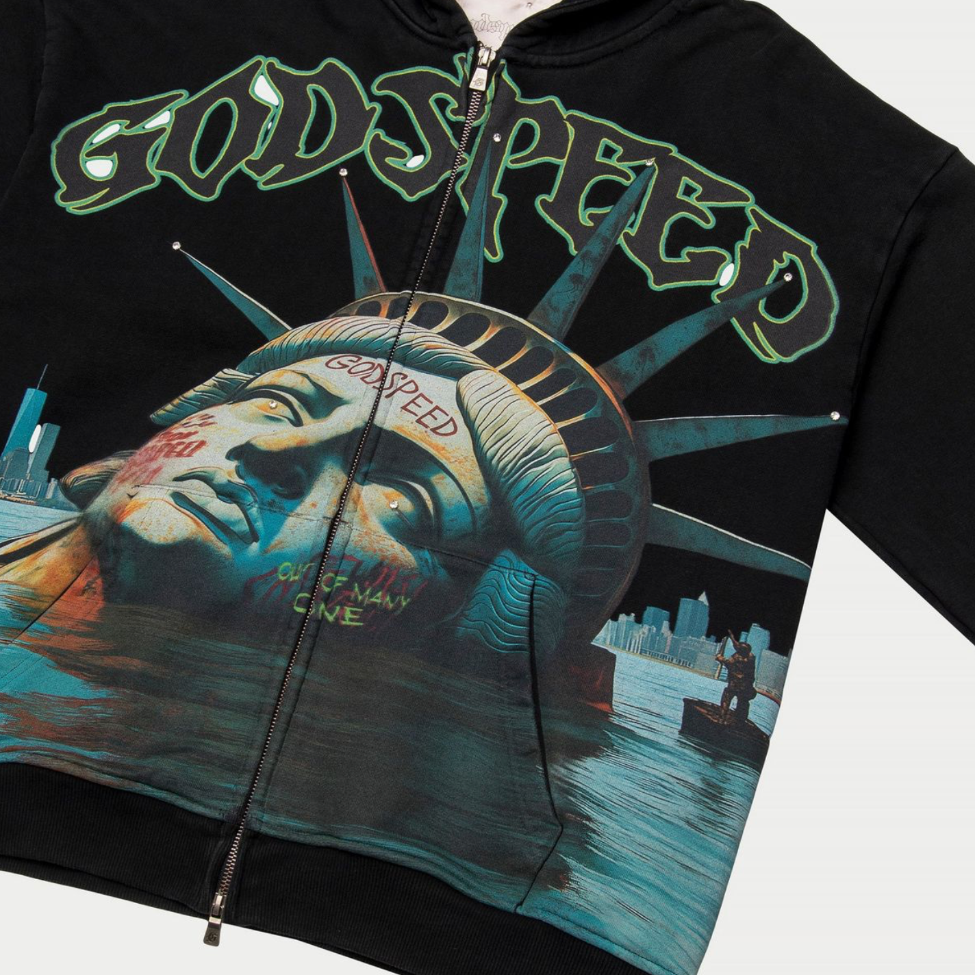 GodSpeed "Sunken Liberty" Zip Hoodie (Black Wash-Navy)