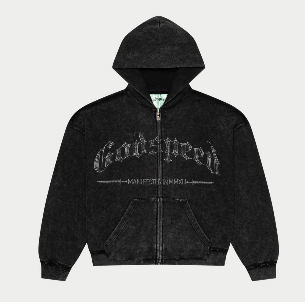 GodSpeed Studded OG Logo Hoodie (Black Wash)