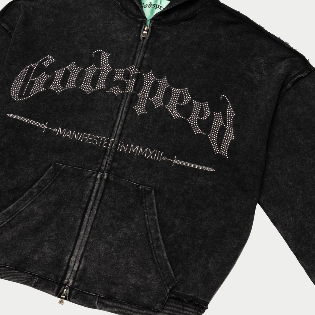 GodSpeed Studded OG Logo Hoodie (Black Wash)