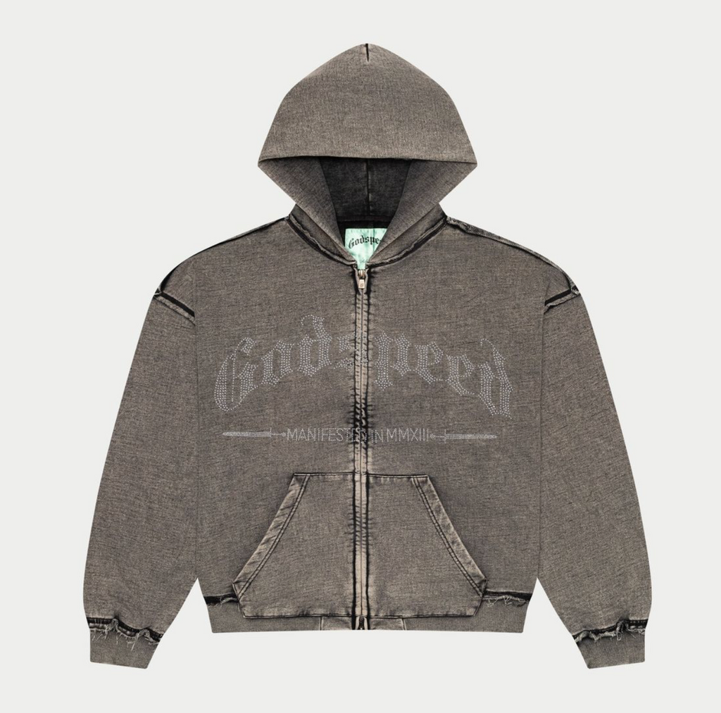 GodSpeed Studded OG Logo Hoodie (Grey Wash)