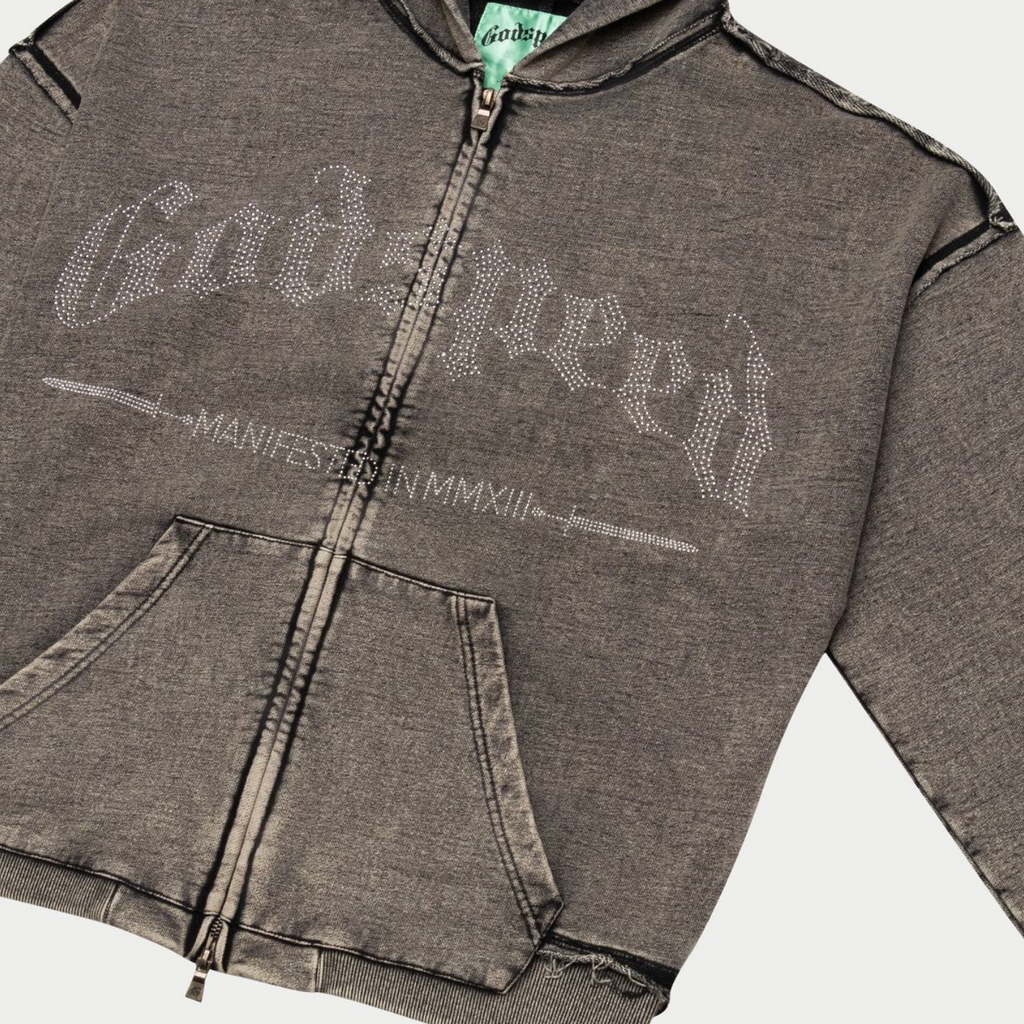 GodSpeed Studded OG Logo Hoodie (Grey Wash)