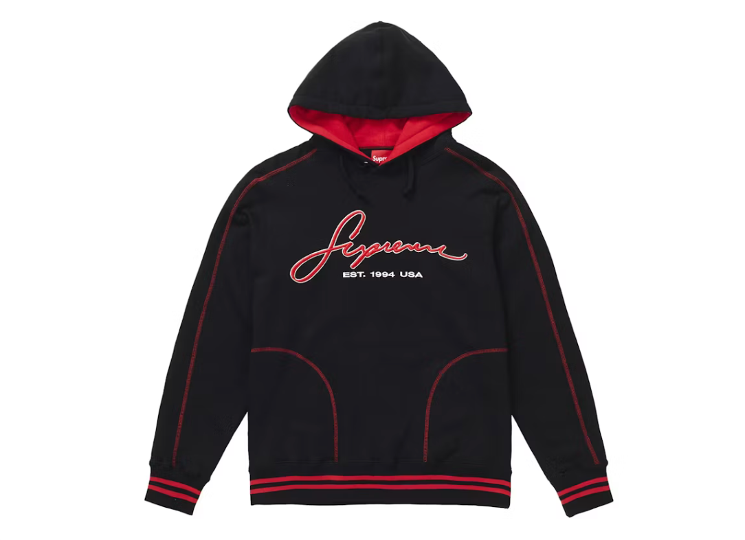 Supreme Contrast Embroidered Hooded Sweatshirt "Black"