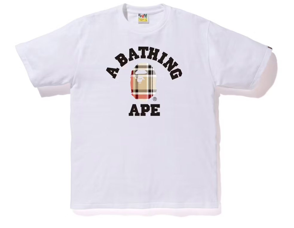 BAPE Check College Tee "White/Beige"