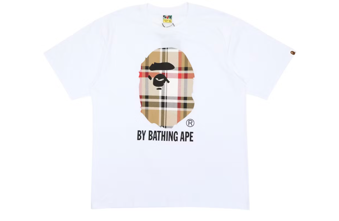 BAPE A Bathing Ape Check by Bathing Tee "White/Beige"