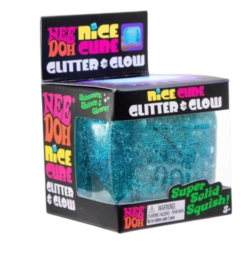 NeeDoh Nice Cube Glitter and Glow Squishy Fidget Toy (Random Color)